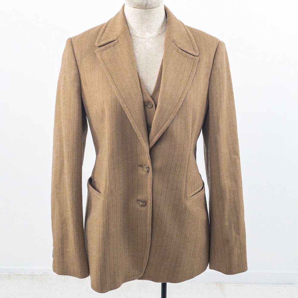 Vintage M French Cashmere 2pc Set Blazer Vest Tan